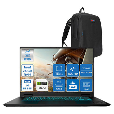 Gıgabyte Gamıng A16CWH Intel® Core™ I7-13620H Ddr5 24GB 1tb SSD +1tb SSD 16INÇ 8GB/RTX5060 IPS Wuxga (1920X1200) 165Hz, 300NITS Freedos Gaming Laptop WA16CWHF04+ZETTAÇANTA