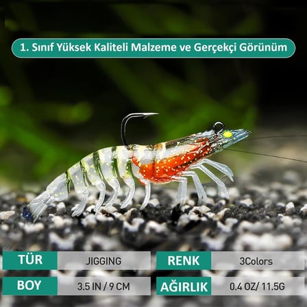 3 Adet Silikon Karides Balık Yemi 9cm 11.5gr Gerçekçi Levrek Katili Yem LRF Spin