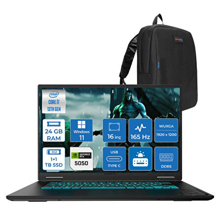Gıgabyte Gamıng A16CTH Intel® Core™ I7-13620H Ddr5 24GB 1tb SSD +1tb SSD 16INÇ 8GB/RTX5050 85W IPS Wuxga (1920X1200) 165Hz, 300NITS WINDOWS11HOME Gaming Laptop WA16CTHH04+ZETTAÇANTA
