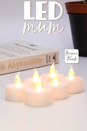 6 Adet Led Mum Tealight Mini Dumansız Pilli Alevli Dekoratif Yapay Mum Işıldak Beyaz 1036-2