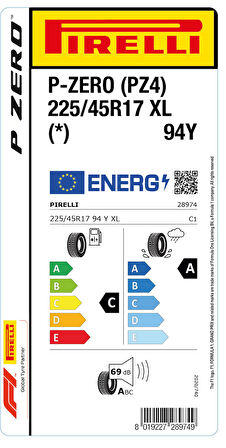 Pirelli 225/45R17 94Y Xl P-Zero Pz4 * C-A-69 Yaz Oto Lastiği (Üretim Yılı: 2024)