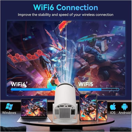4K HY300 Pro Projeksiyon Cihazı, 1080P Full HD Görüntü Kalitesi, 200 ANSI Lümen Parlaklık, Dahili Hoparlörlü, HDMI USB Bağlantılı WiFi 6 Bluetooth 5, 40-130 Inch Görüntü, Ev Ofis İş Yeri İçin Uygun