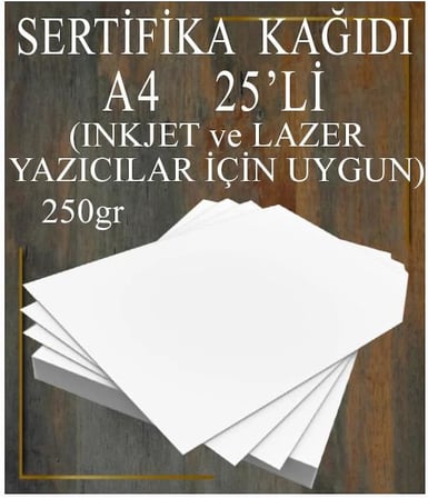 A4 Sertifika Kağıdı Kalın 25 Adet Gramajlı Fotokopi Kağıdı 250 gr Tüm Yazıcılara Uyumlu 21x29.7 cm Kalın Baskı Kağıdı