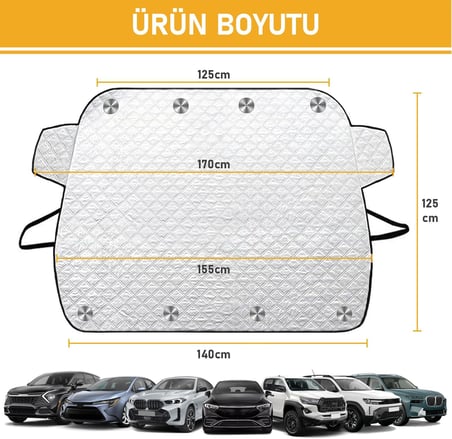 Araba Ön Cam Koruma Örtüsü, Termal Araç Güneşlik, Oto Buzlanma Önleyici, Cam Kar Örtüsü, Ağır Hizmet Oto Kar Örtüsü | Otomobil, SUV, Pickup Ön Cam Koruması | Araba Brandası - 155-125 cm -Gri