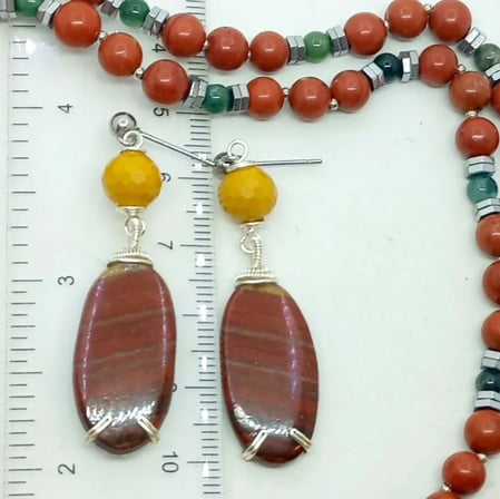 2897 Kırmızı Jasper Mookaite Jasper el yapımı çelik aparatlı küpe