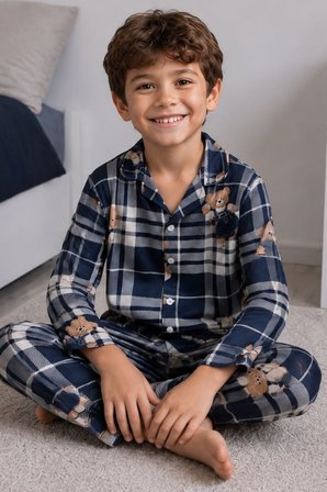 Erkek Çocuk Aile Boyu Pamuklu Desenli Pijama Takım TKM1024