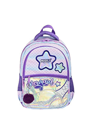 Lila Mermaid Yıldızlı Kız Okul Çantası Sırt Çanta ve Kalemlik 40 x 30x 15cm