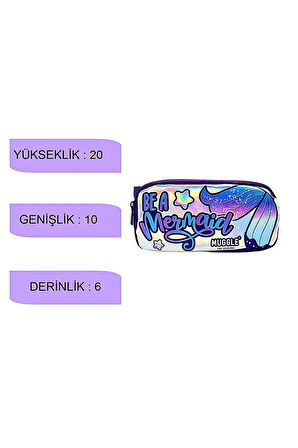 Lila Mermaid Yıldızlı Kız Okul Çantası Sırt Çanta ve Kalemlik 40 x 30x 15cm