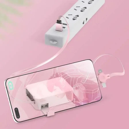 Cep Tipi Telefon Tutuculu Makaralı Uzayıp Kısalabilen 3&amp;apos;ü 1 Arada USB Şarj Kablosu (2)