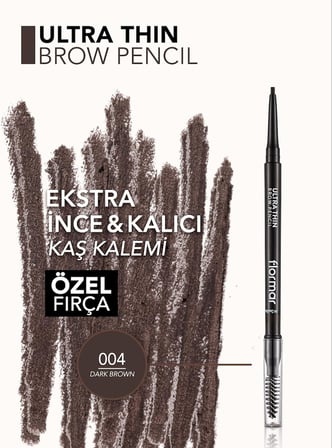 Ultra Thin Fırça Başlıklı &amp; Asansörlü Ucu İnce Kaş Kalemi 004 DARK BROWN