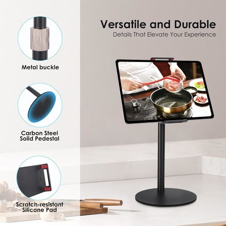 Coverzone Tablet ve iPad ile Uyumlu Stant – 360° Döner, 90° Eğilebilir, 44cm Yükseklik Ayarlı, Alüminyum Alaşım, 14 inç'e Kadar Tablet Uyumlu, Eller Serbest Okuma Çalışma Tutucu J2 (14 inç'e kadar)
