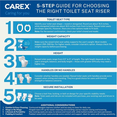 Carex Uzatılmış menteşeli klozet kapağı yükselticisi, tuvalete 8 cm yükseklik ekler, 136 kg ağırlık kapasitesi, yükseltilmiş klozet kapağı