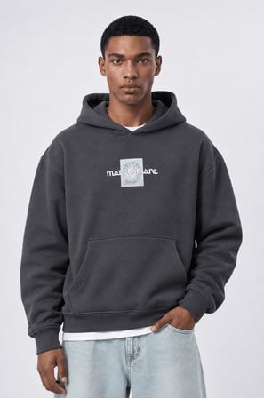 Erkek Sky Patch Detaylı Oversize Hoodie Füme