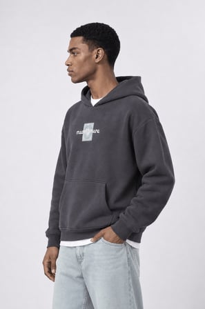Erkek Sky Patch Detaylı Oversize Hoodie Füme