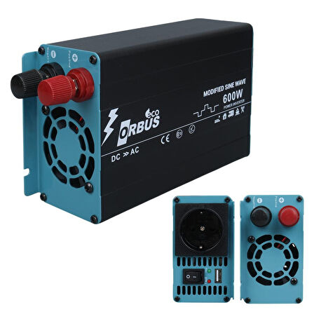 Orbus ORB600M DC 12V 220V AC 600W 1200W Modified Sinus Sine Wave Inverter