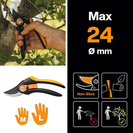 Fiskars Bahçe Makası Plus, SmartFit, P541, Taze dallar ve çalılar için, Yapışmaz kaplama, Paslanmaz çelik bıçaklar, Uzunluk: 20,1 cm, Siyah/Turuncu, 1057169