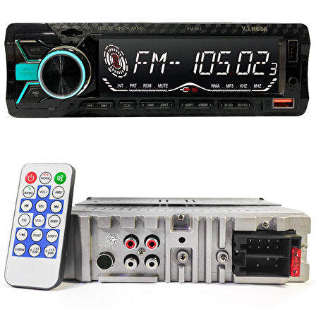 MEGA VM-941 Oto Teyp 4X60 Watt Bluetooth Büyük Ekran 2xUsb Sd Fm Aux 7 Renk