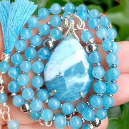 2899 Larimar Amazonit Hematit el yapımı kolye