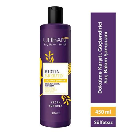Urban Care Biotin&Keratin Dökülmeye Eğilimli Saçlara Özel Şampuan-Vegan-450 ML