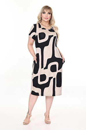 Yazlık Çift Cepli Kısa Kol Esnek Büyük Beden Elbise 28B-2653