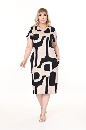 Yazlık Çift Cepli Kısa Kol Esnek Büyük Beden Elbise 28B-2653