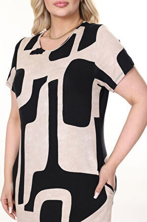 Yazlık Çift Cepli Kısa Kol Esnek Büyük Beden Elbise 28B-2653