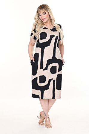 Yazlık Çift Cepli Kısa Kol Esnek Büyük Beden Elbise 28B-2653