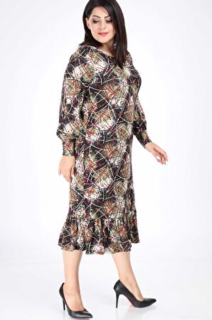 Manşet Kol Fırfırlı Büyük Beden Elbise 28C-1285