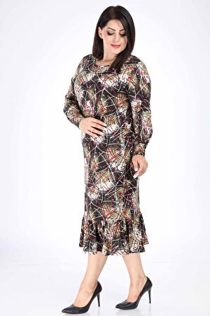 Manşet Kol Fırfırlı Büyük Beden Elbise 28C-1285