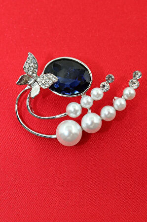 Safir Taşlı Incili Kelebek Broş. Taşlı Broş, Incili Broş. Yaka Iğnesi Broş. Kadın Broş. Kelebek Broş