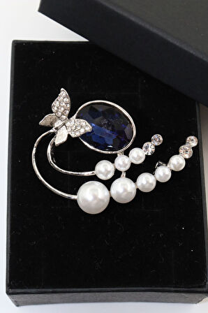 Safir Taşlı Incili Kelebek Broş. Taşlı Broş, Incili Broş. Yaka Iğnesi Broş. Kadın Broş. Kelebek Broş