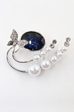 Safir Taşlı Incili Kelebek Broş. Taşlı Broş, Incili Broş. Yaka Iğnesi Broş. Kadın Broş. Kelebek Broş