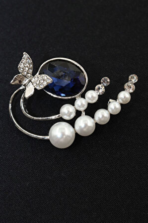 Safir Taşlı Incili Kelebek Broş. Taşlı Broş, Incili Broş. Yaka Iğnesi Broş. Kadın Broş. Kelebek Broş