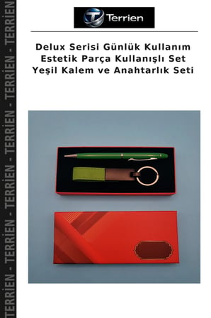Delux Serisi Günlük Kullanım Estetik Parça Kullanışlı Set Yeşil Kalem ve Anahtarlık Seti