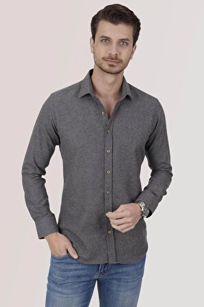 Füme Düz Oduncu Slimfit Gömlek