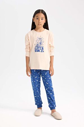 DeFacto Kız Çocuk Pijama Takımı Baskılı Uzun Kollu Üst Beli Lastikli Uzun Alt D7743A824WNPN434