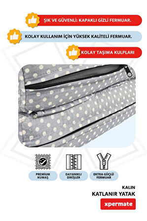 Xpermate Katlanır Yatak Yer Yatağı  Katlanır Sünger Yatak Misafir Yatağı 70X180X6 Gri Puantiyeli 