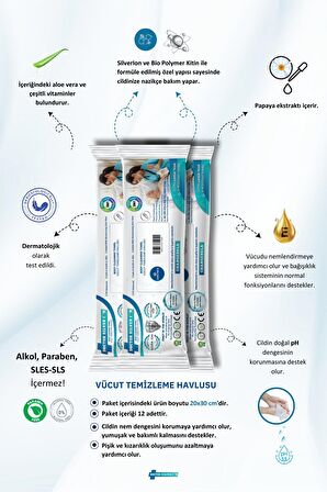 Gümüş İyonlu Kremli Vücut Temizleme Havlusu – 12’li x 3 Paket (36 Adet)