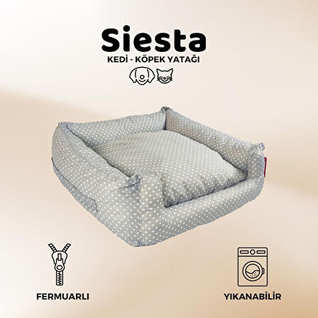 XPERMATE Siesta Kedi Yatağı Tüy Tutmaz Kumaş, Köpek Yatağı Su İtici Kumaş Fermuarlı, 55x60x23 Gri Puantiyeli