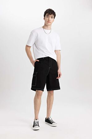 DeFacto Relax Fit Kargo Cepli Bermuda Şort B7639AX24SMBK81