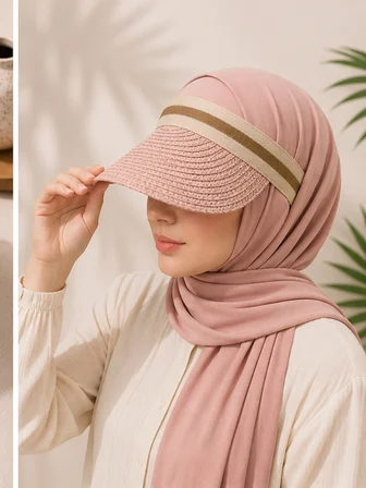 Pembe Kadın Hasır Vizör Şapka – Yazlık Güneş Şapkası 