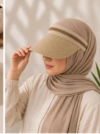 Bej Kadın Hasır Vizör Şapka – Yazlık Güneş Şapkası