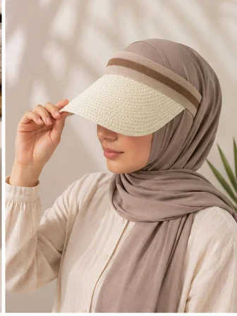 Açık Bej     Kadın Hasır Vizör Şapka – Yazlık Güneş Şapkası