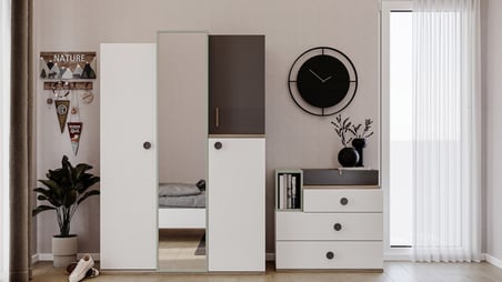 Tiffany Genç Odası (3 Kapılı Dolap+Karyola 100x200+Komodin+Çalışma Masası ve Üst Ünite+Kitaplık+Şifonyer )