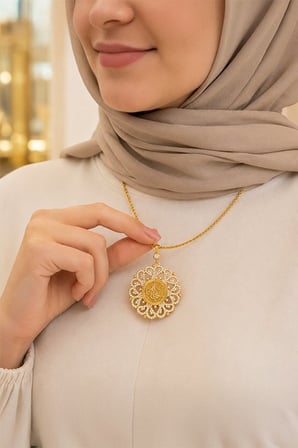 14 Ayar Osmanlı Tuğrası  Sultan Taşlı Rozet Altın Kolye
