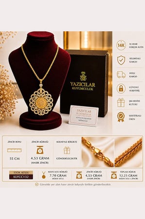 14 Ayar Osmanlı Tuğrası  Sultan Taşlı Rozet Altın Kolye