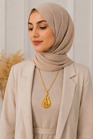 14 Ayar Altın Osmanlı Tuğralı Damla Model Geleneksel Motifli Zarif Kadın Kolyesi