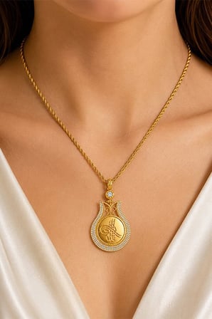 14 Ayar Osmanlı Tuğrası Üç Sıra Taşlı Lale Altın Kolye