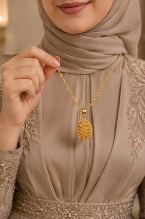 14 Ayar Granül İşlemeli Altın Damla Kolye