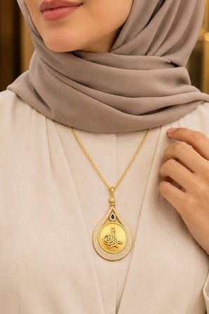 14 Ayar Osmanlı Tuğrası Prestij Damla Altın Kolye